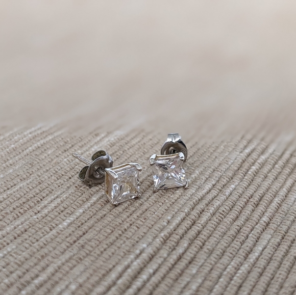 Sterling Silver & Cubic Zirconia Stud Earrings - Picture 2 of 5